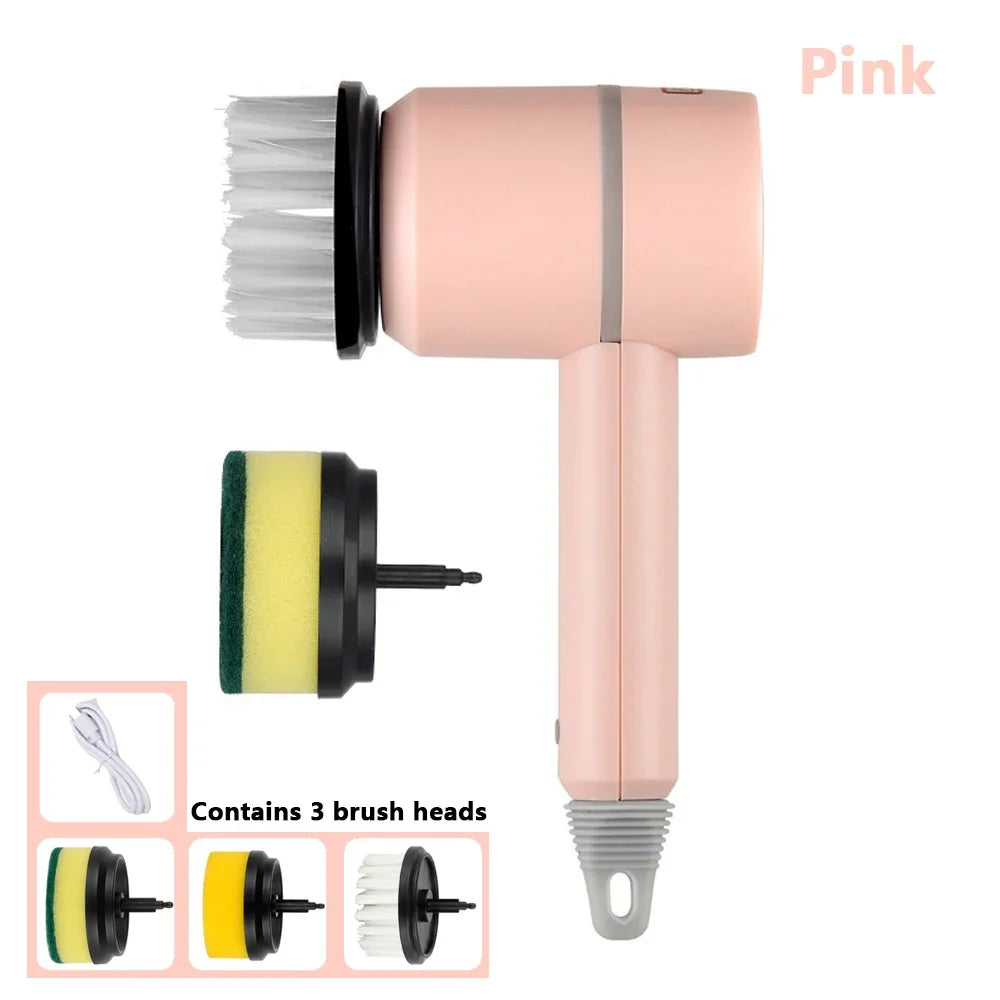 Pink Color Cordless Electric Cleaning Brush USB Rechargeable Scrubber