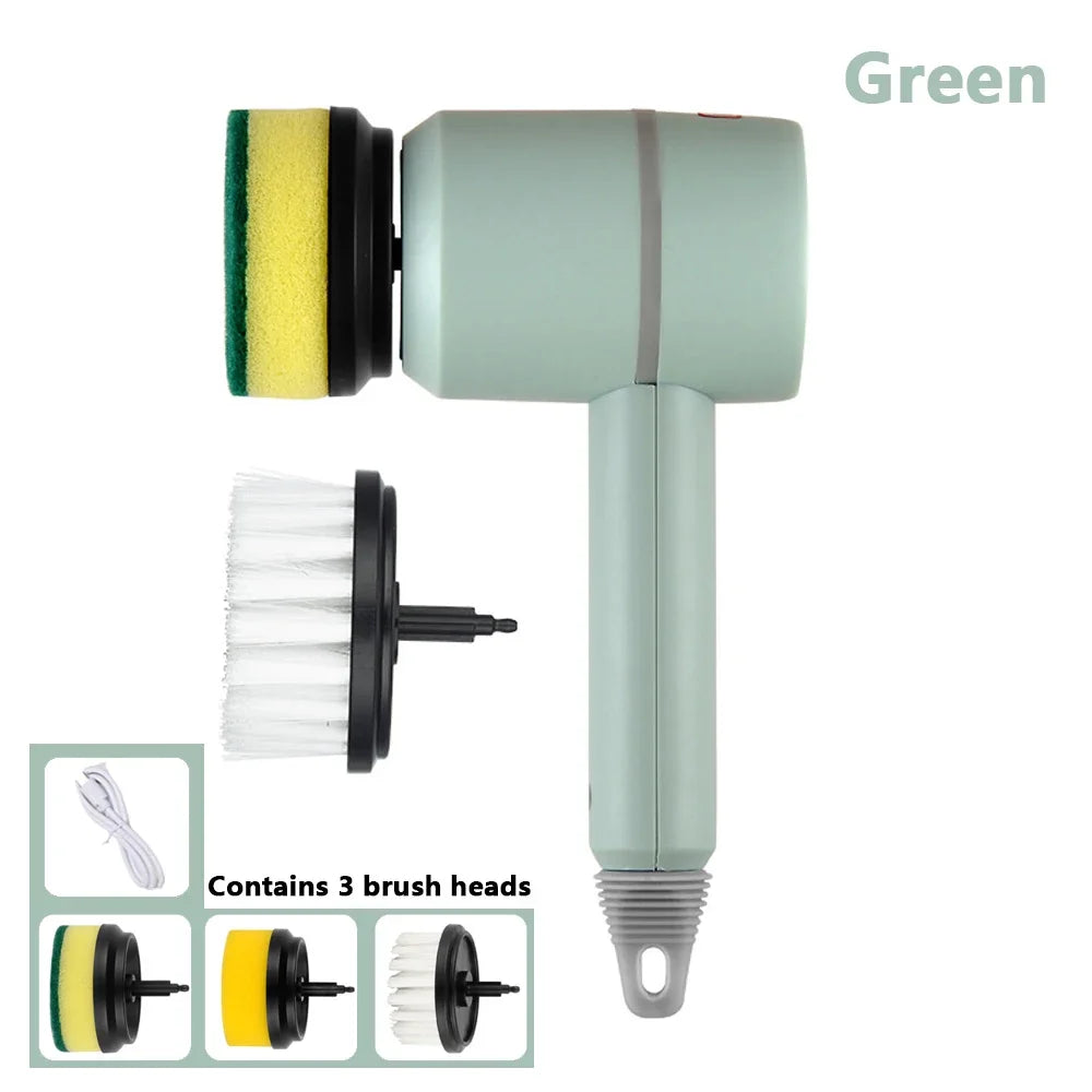 green Color Cordless Electric Cleaning Brush USB Rechargeable Scrubber