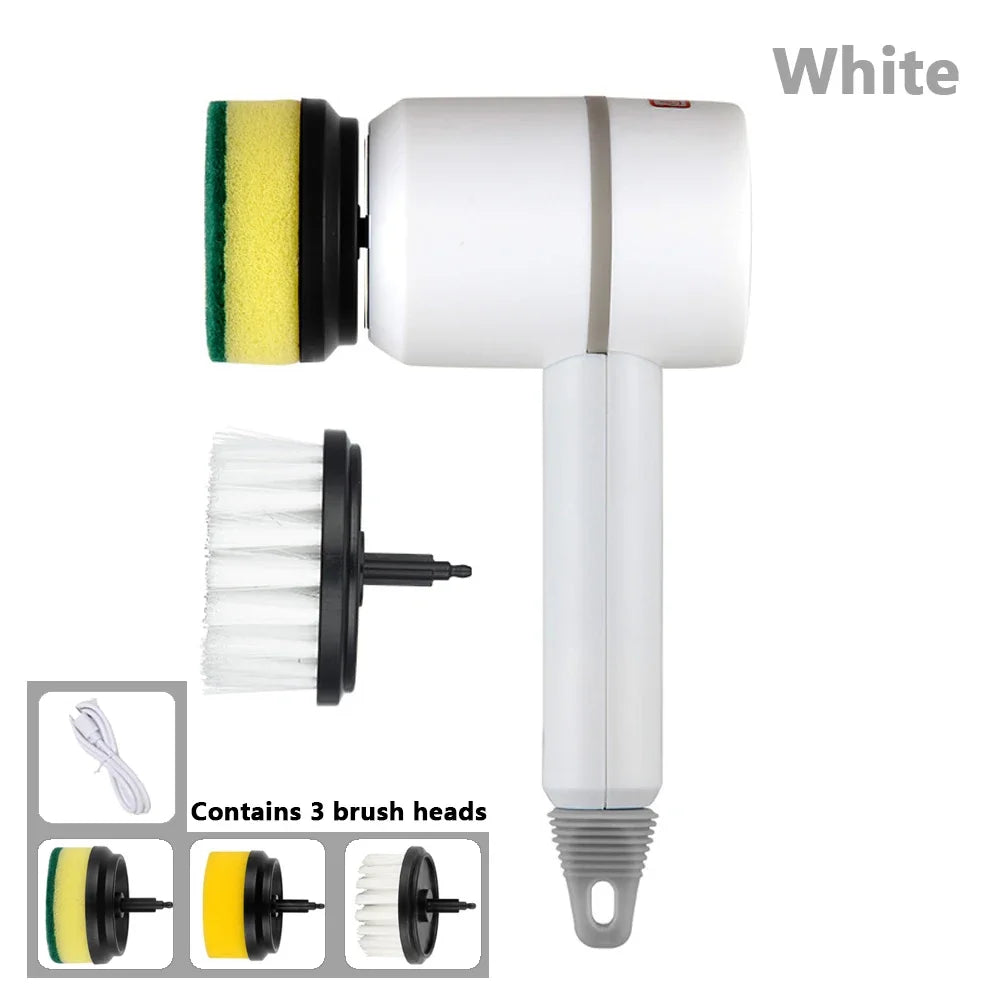 WHITE Color USB Rechargeable Electric Cleaning Brush With 3 Heads